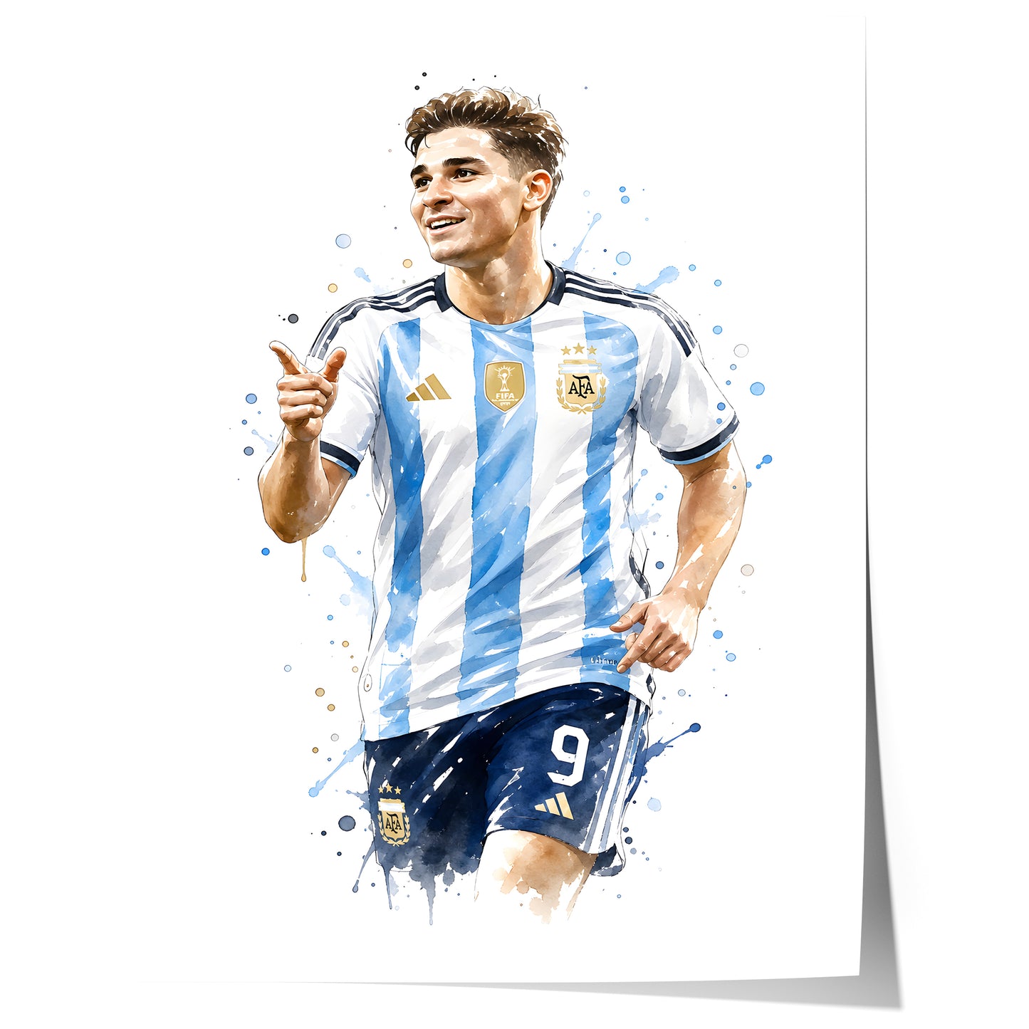Fußball Poster Argentinien Spieler · Geschenkidee · Aquarell Sport Wandbild · Deko Print ohne Rahmen