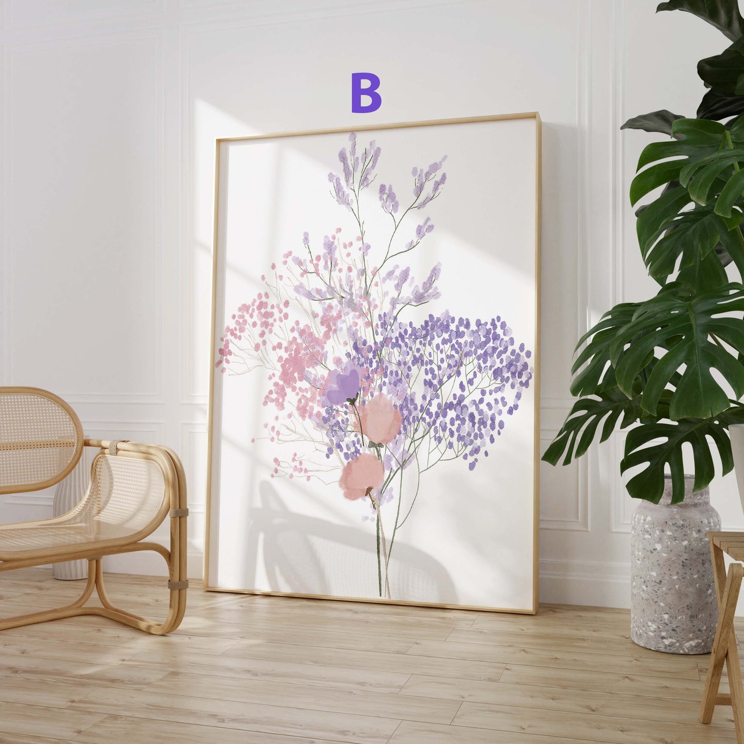 Botanische Wildblumen Poster · Geschenkidee · Zarte Blumenarrangements in Pastellfarben mit Schmetterlingen · Dekoprint ohne Rahmen