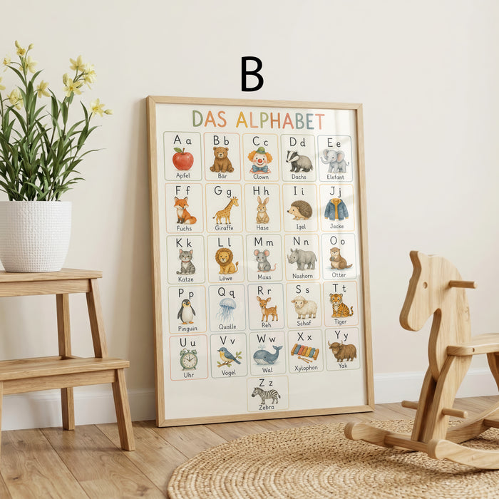 Geschenkidee · Lernposter Set für Kinder Alphabet Zahlen Formen und Farben · Dekoprint ohne Rahmen | JUSTGOODMOOD