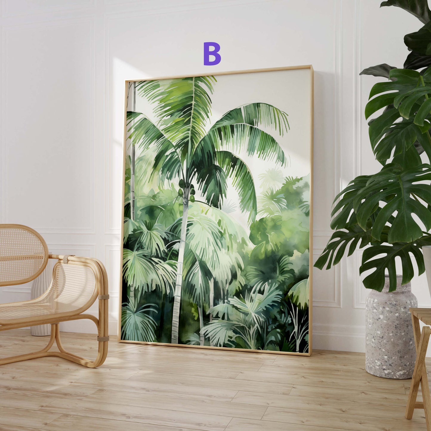 Safari Dschungel Poster · Geschenkidee · Faultier, Elefant und Tropische Pflanzen · Wohnzimmer Dekoprint ohne Rahmen