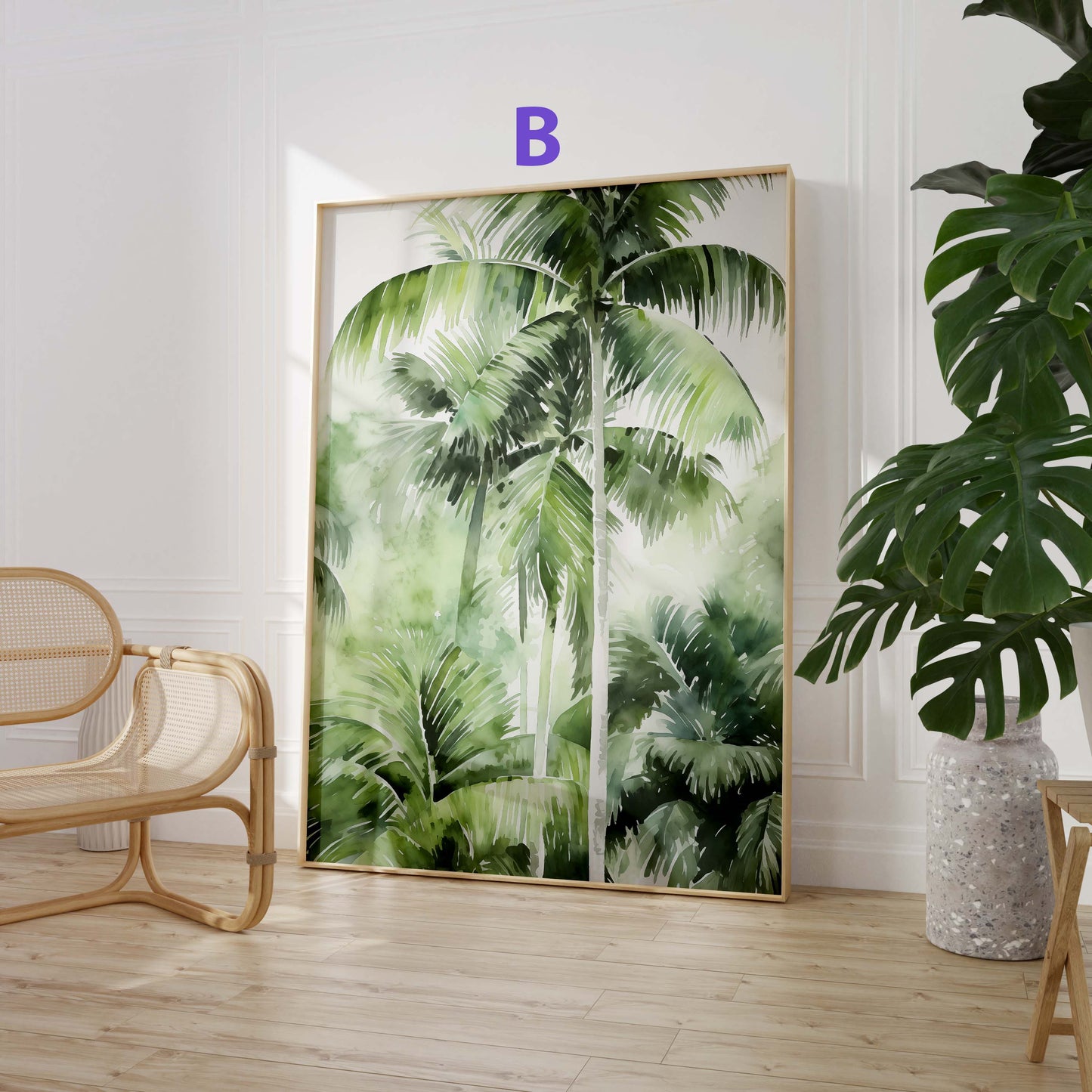 Dschungel Poster · Geschenkidee · Papageien Palmen Botanische Aquarellkunst · Wohnzimmer Dekoprint ohne Rahmen