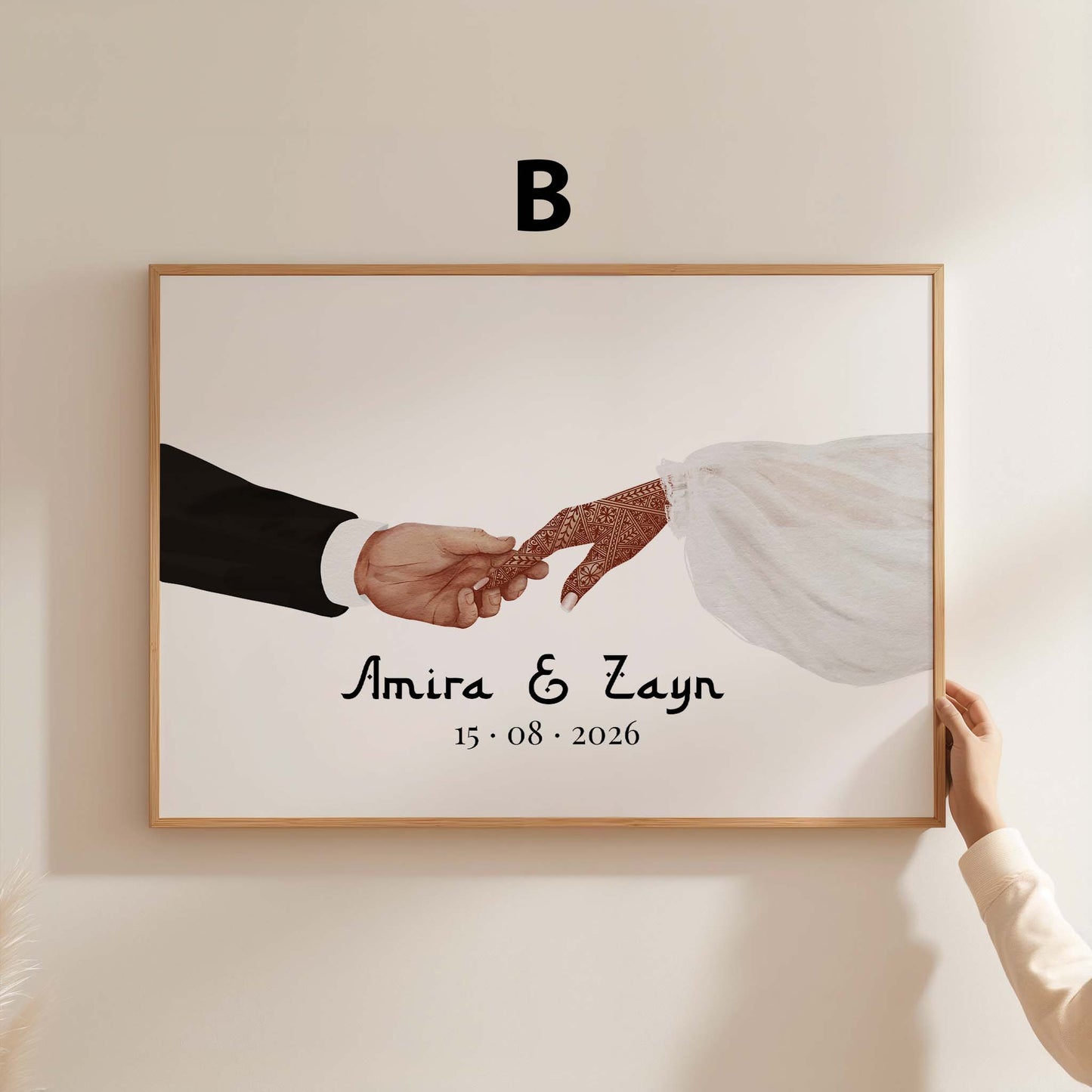 Hände Verbindung Paar Hochzeit Poster · Geschenkidee · Personalisierte Namen Datum Verlobung Liebe Illustration · Print ohne Rahmen