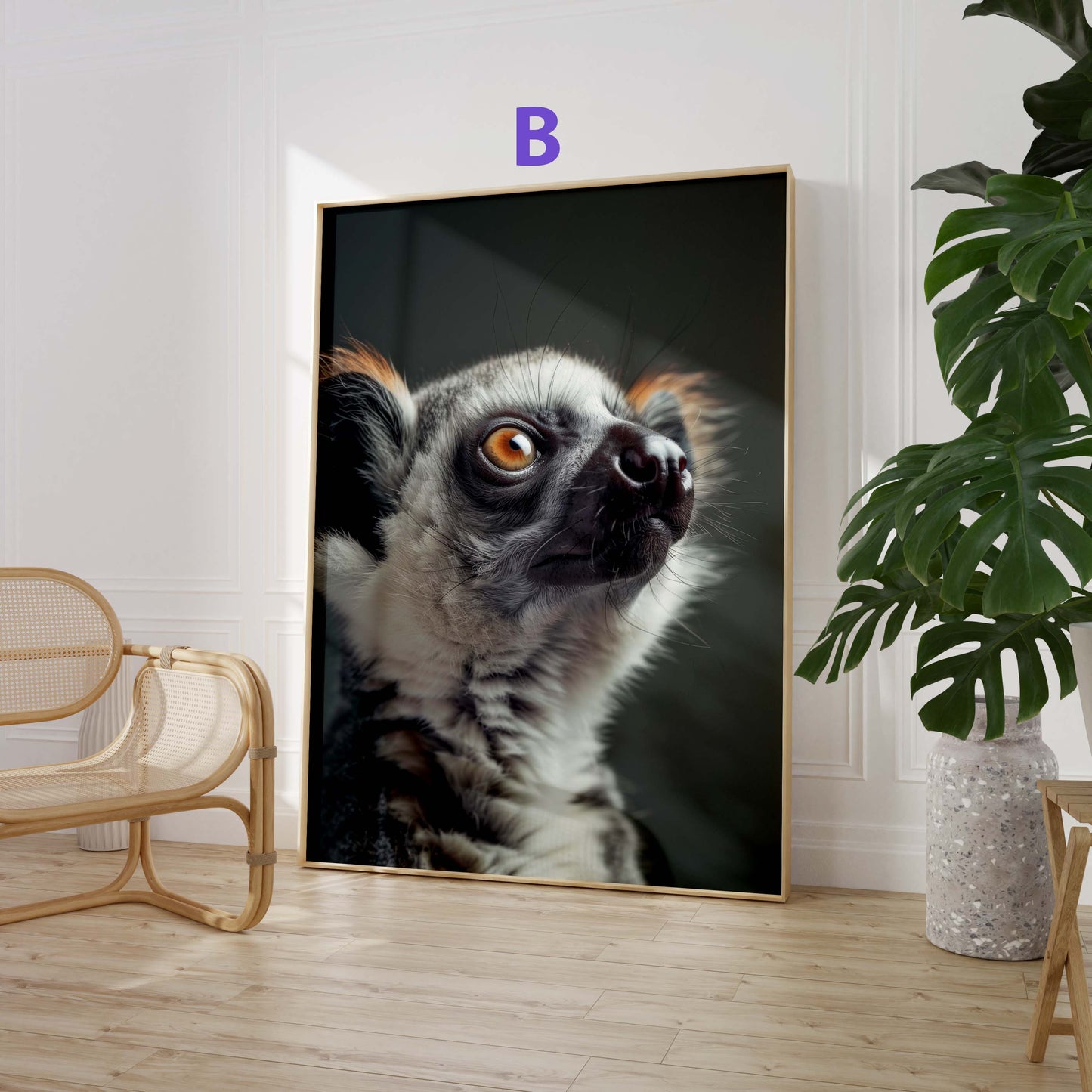 Niedliche Tiere Poster · Geschenkidee · Eichhörnchen, Lemur und Fledermauskatze · Dekoprint ohne Rahmen