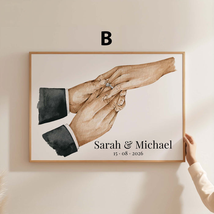 Hochzeit Hände Ring Poster – Premium Baumwoll-Canvas
