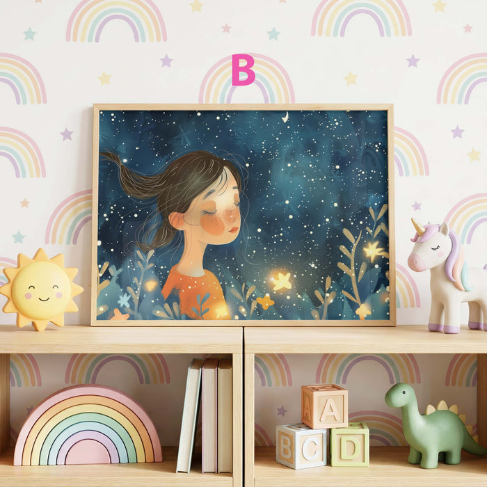 Märchen Mädchen Poster mit Katzen und Sternennacht