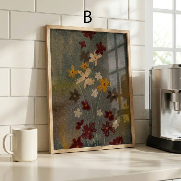 Geschenkidee · Botanische Blumen und Sektgläser Poster Ästhetische Natur und Party Kunst · Dekoprint ohne Rahmen | JUSTGOODMOOD