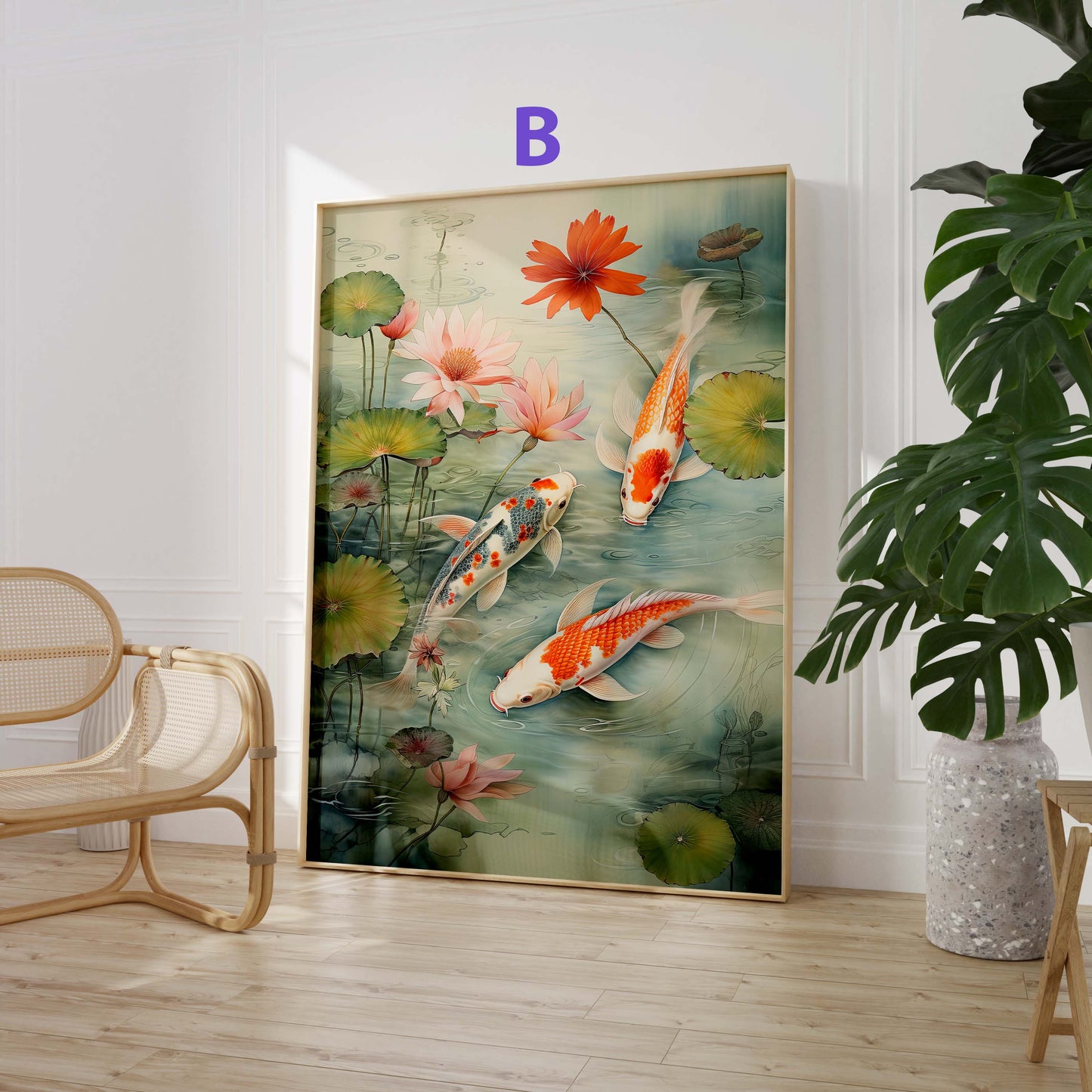 Japan Poster · Geschenkidee · Geisha Kirschblüten Koi und Lotus im Japandi Stil · Dekoprint ohne Rahmen
