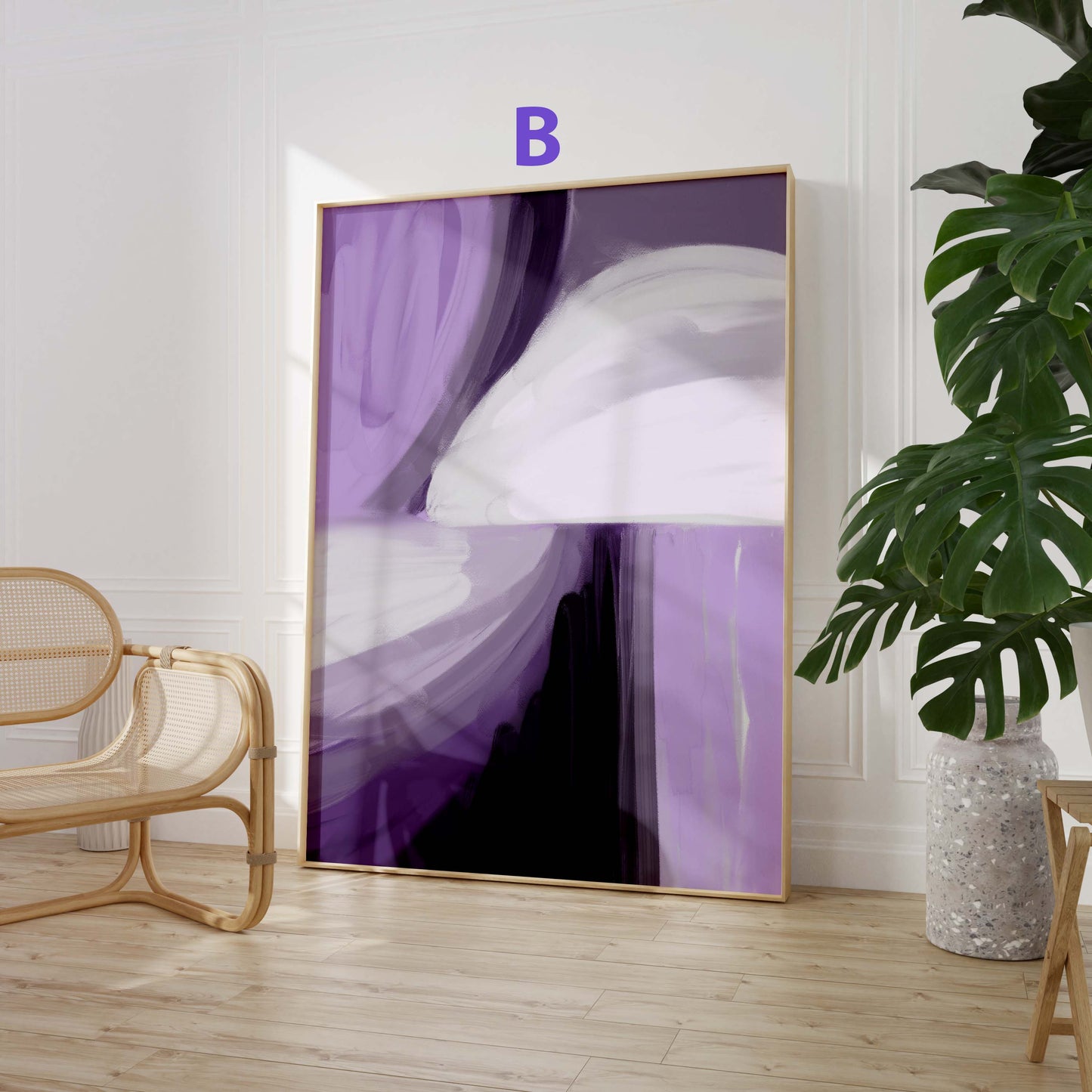 Lila Abstrakte Frauenkunst Poster · Geschenkidee · Moderne Porträts und Schwarz-Weiß Linienkunst · Dekoprint ohne Rahmen