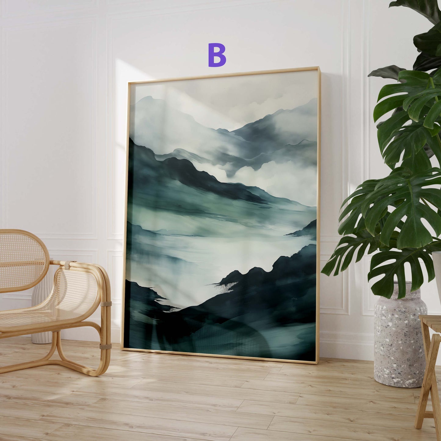 Aquarell Natur Poster · Geschenkidee · Nebelberge Küstenlandschaften Wolkenmeer und Waldmotive für Wohnzimmer · Print ohne Rahmen