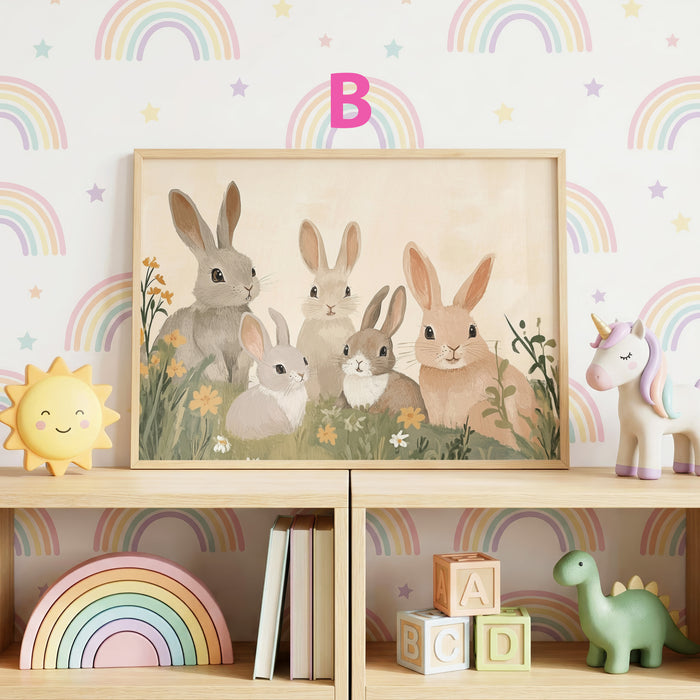 Bauernhof Tiere Poster – Hase, Schaf und Gans Deko