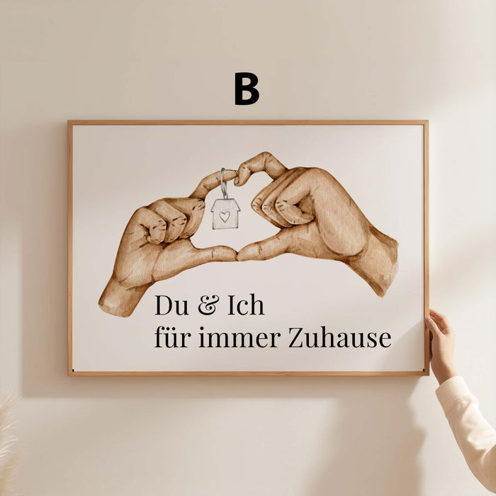 Hände Herz Haus Poster – Premium Baumwoll-Canvas