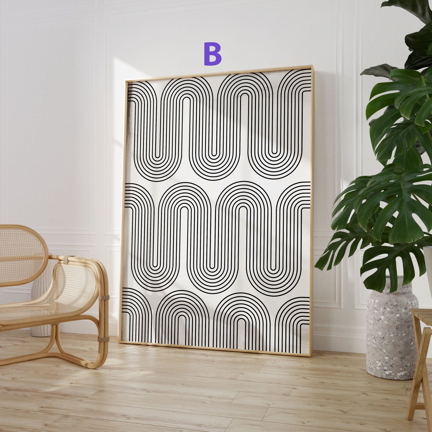Geometrische Linien Poster · Geschenkidee · Abstrakte minimalistische Bögen in Schwarz, Beige und Grau · Dekoprint ohne Rahmen