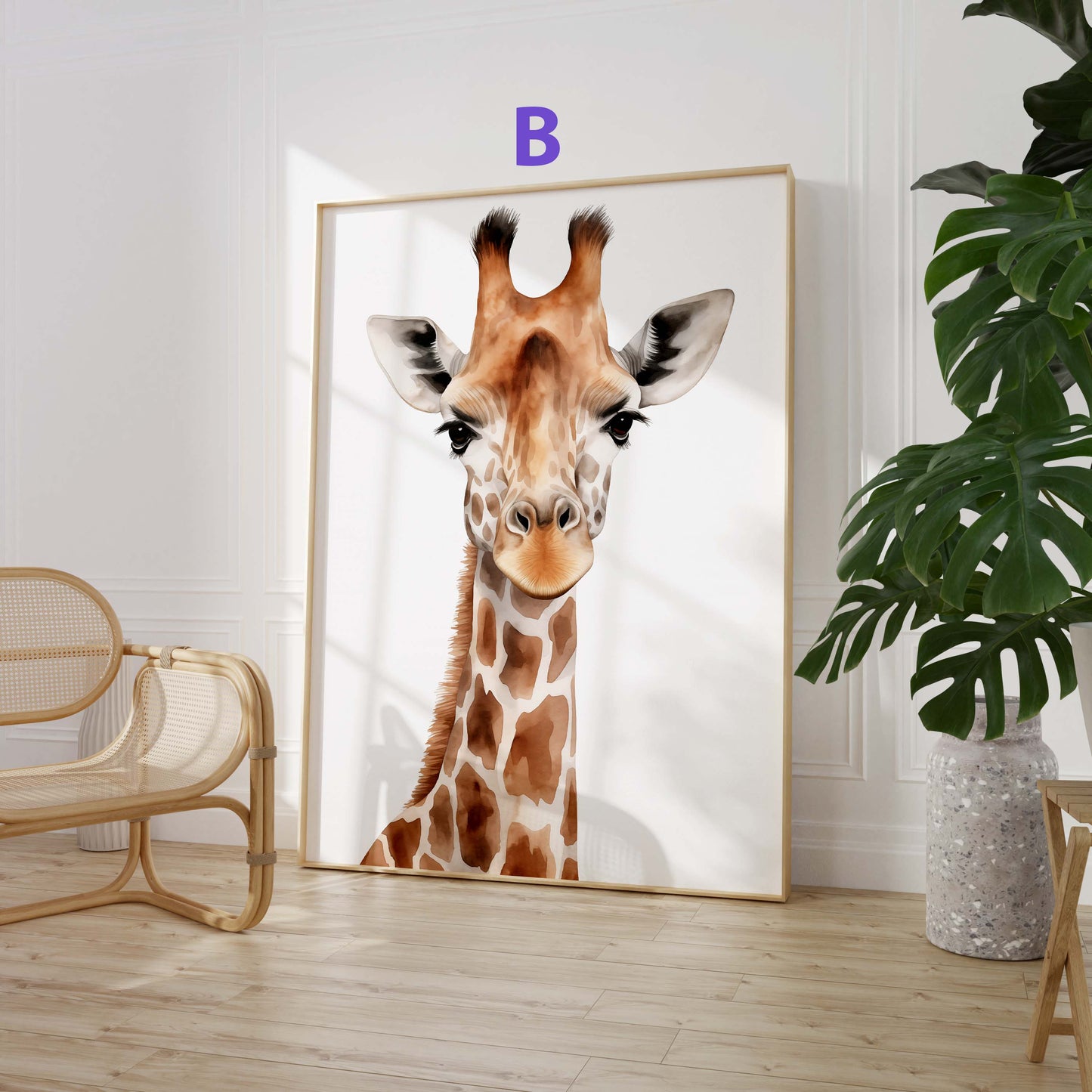 Safari Poster · Geschenkidee · Giraffe Tiger Affe Strauß und Palmen · Dekoprint ohne Rahmen