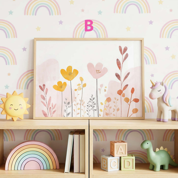 Hasen Poster mit Pastellblumen fürs Kinderzimmer
