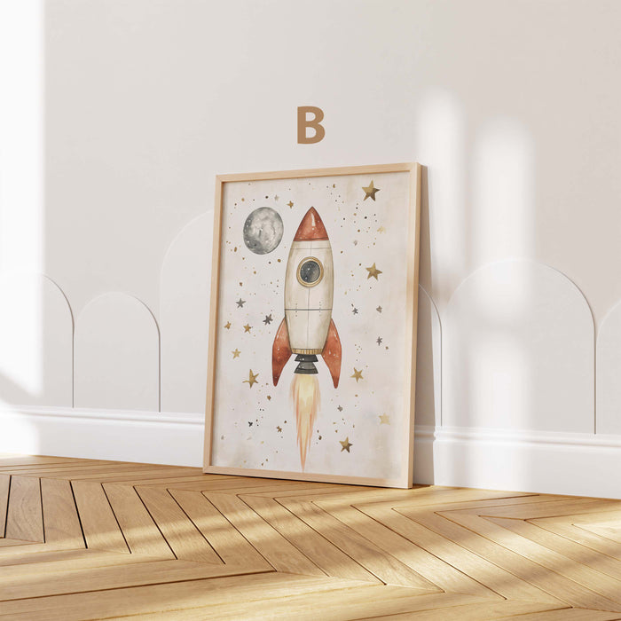 Abenteuer Kinder Poster mit Rakete und Heißluftballon