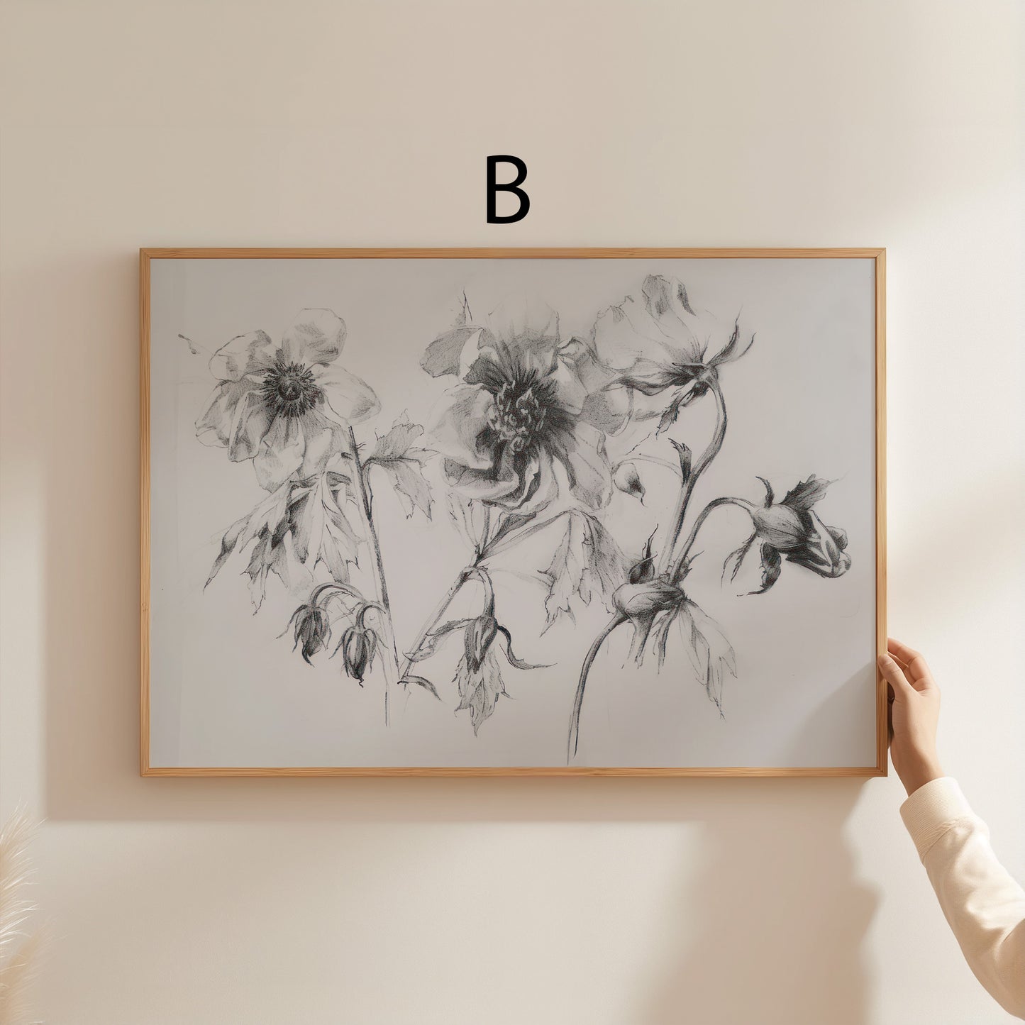 Moderne Natur Poster · Geschenkidee · Wald Blumenzeichnung Hase Herbstlandschaft · Dekoprint ohne Rahmen