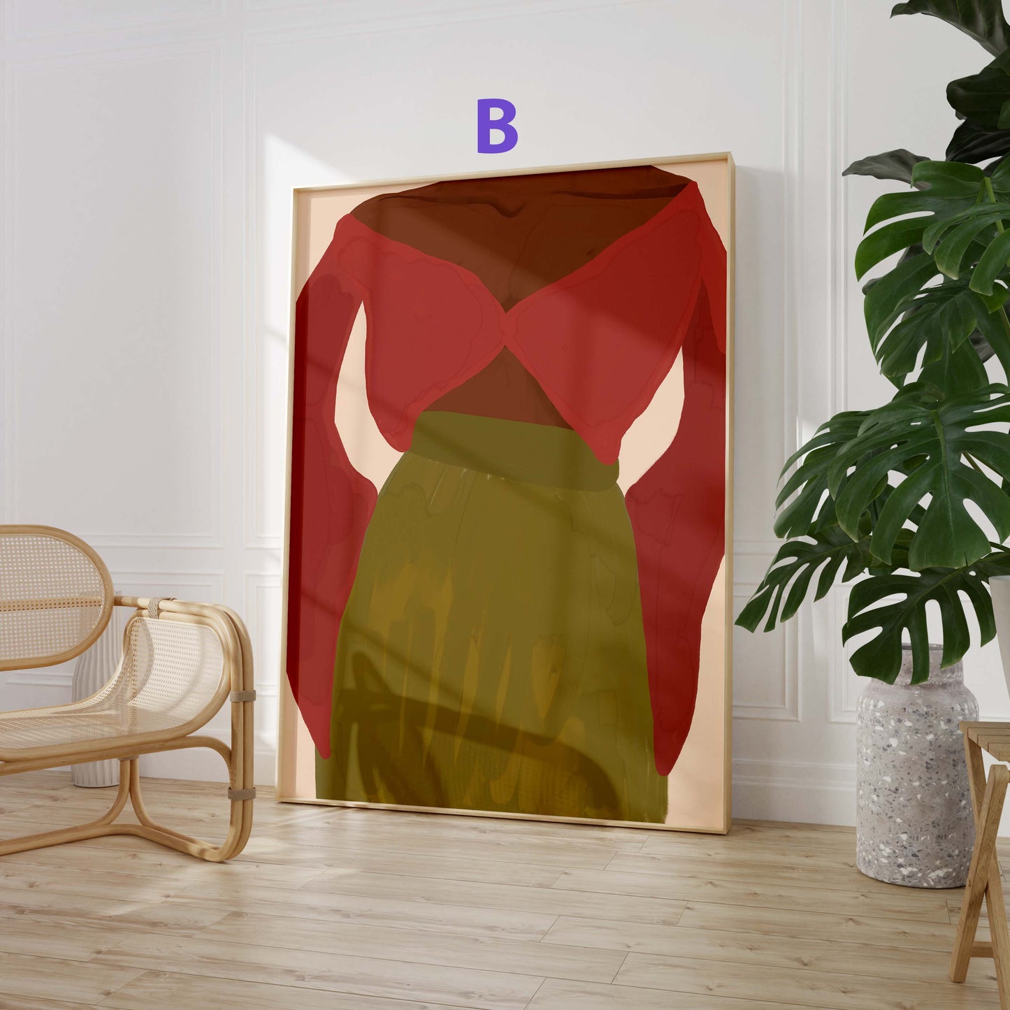 Abstrakte Frauen Kunst Poster · Geschenkidee · Moderne feminine Formen, Blumen und Tauben · Dekoprint ohne Rahmen