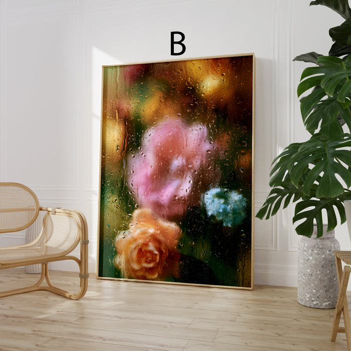 Geschenkidee · Blumen hinter Glas und Flachbild Fotografie Poster Ästhetische Prints · Dekoprint ohne Rahmen | JUSTGOODMOOD
