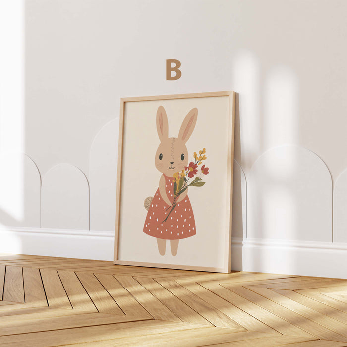 Häschen Poster mit Blumen und Kleidung für Kinderzimmer