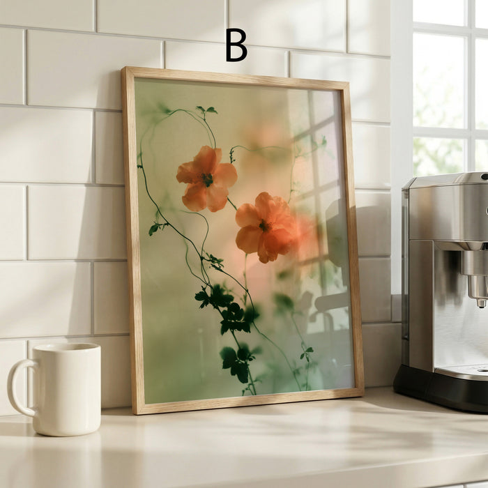 Geschenkidee · Blumen hinter Glas und Wassertropfen Poster Ästhetische Natur Fotografie · Dekoprint ohne Rahmen | JUSTGOODMOOD