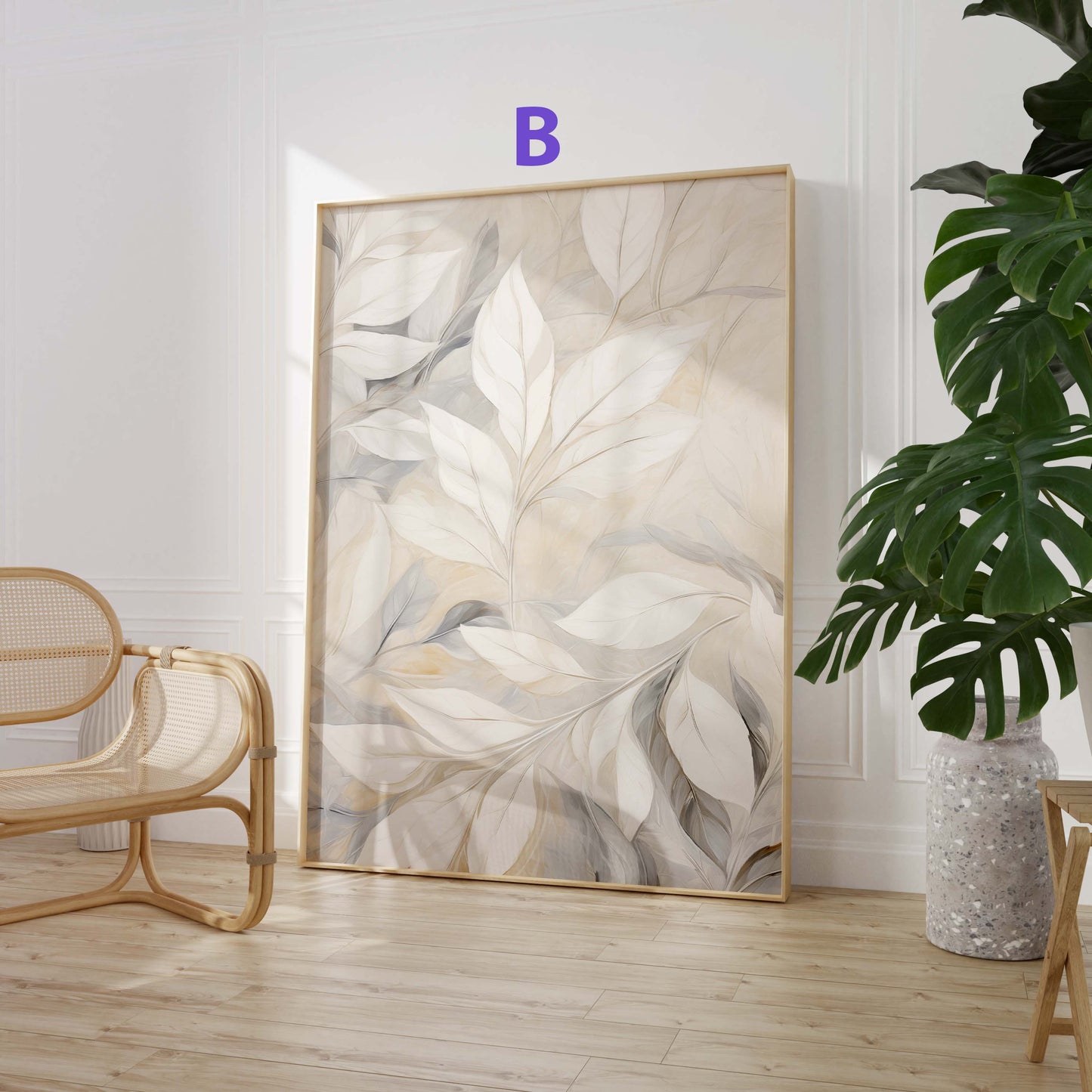 Botanik Poster · Geschenkidee · Beige Blätter und Zarte Pflanzenkunst in Neutralen Naturtönen · Dekoprint ohne Rahmen