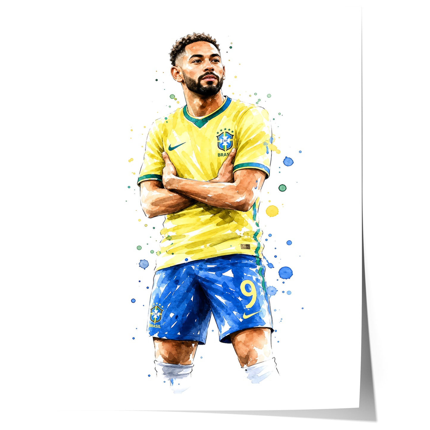 Brasilien Fussball Poster · Geschenkidee · Aquarell Sport Wandbild · Deko Print ohne Rahmen