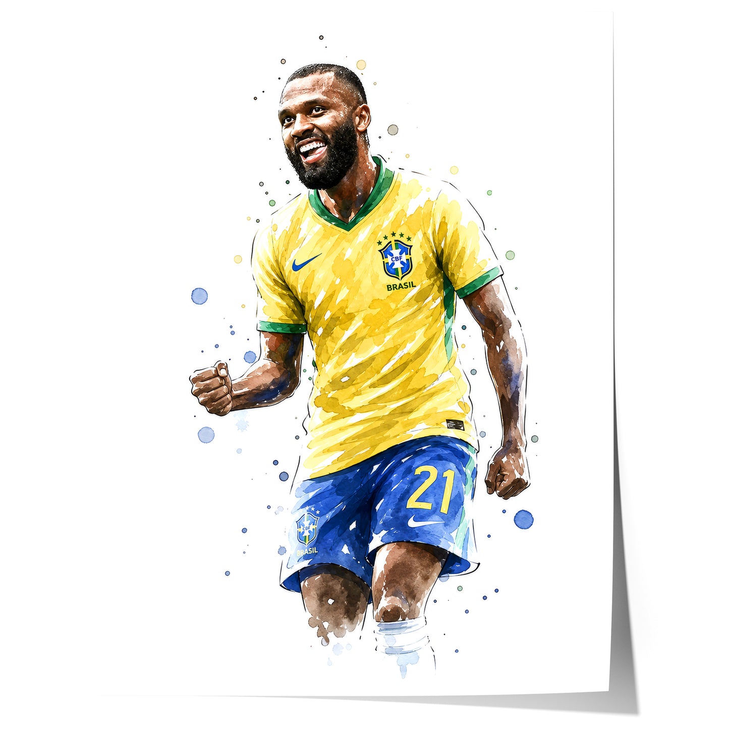 Brasilien Fussball Poster · Geschenkidee · Aquarell Sport Wandbild · Deko Print ohne Rahmen