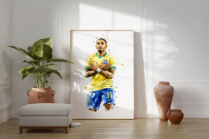 Brasilien Fußball Poster auf edlem Baumwoll-Canvas