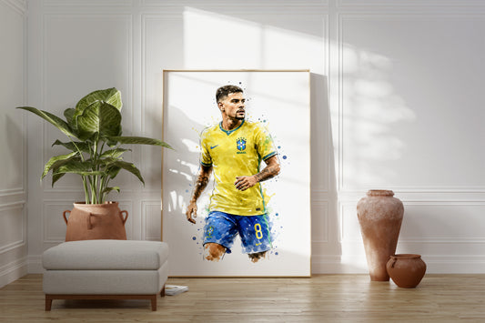Brasilien Fussball Poster · Geschenkidee · Aquarell Sport Wandbild · Deko Print ohne Rahmen