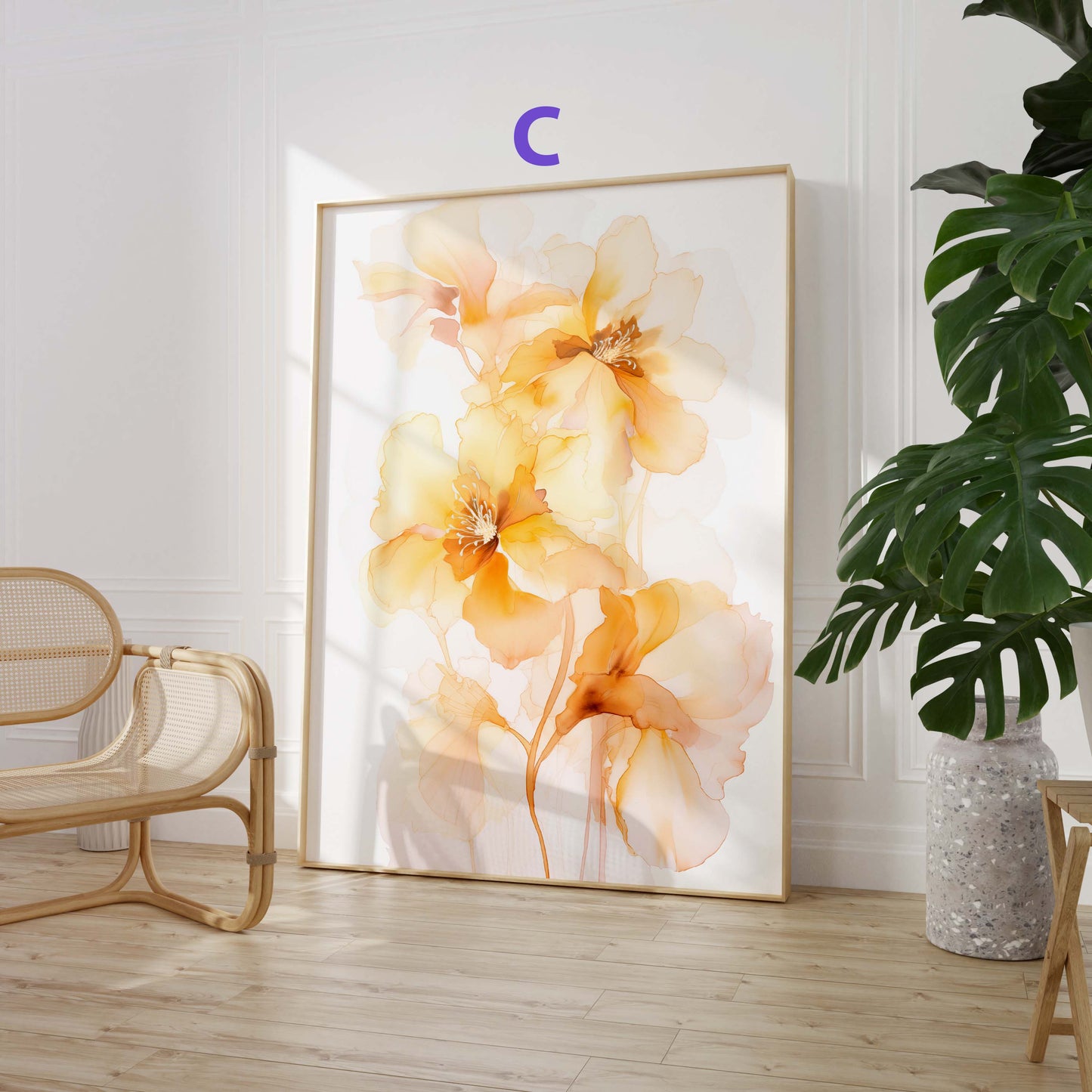 Blumen Poster · Geschenkidee · Korallenrosa Blüten · Romantische Floralkunst Aquarelloptik · Dekoprint ohne Rahmen