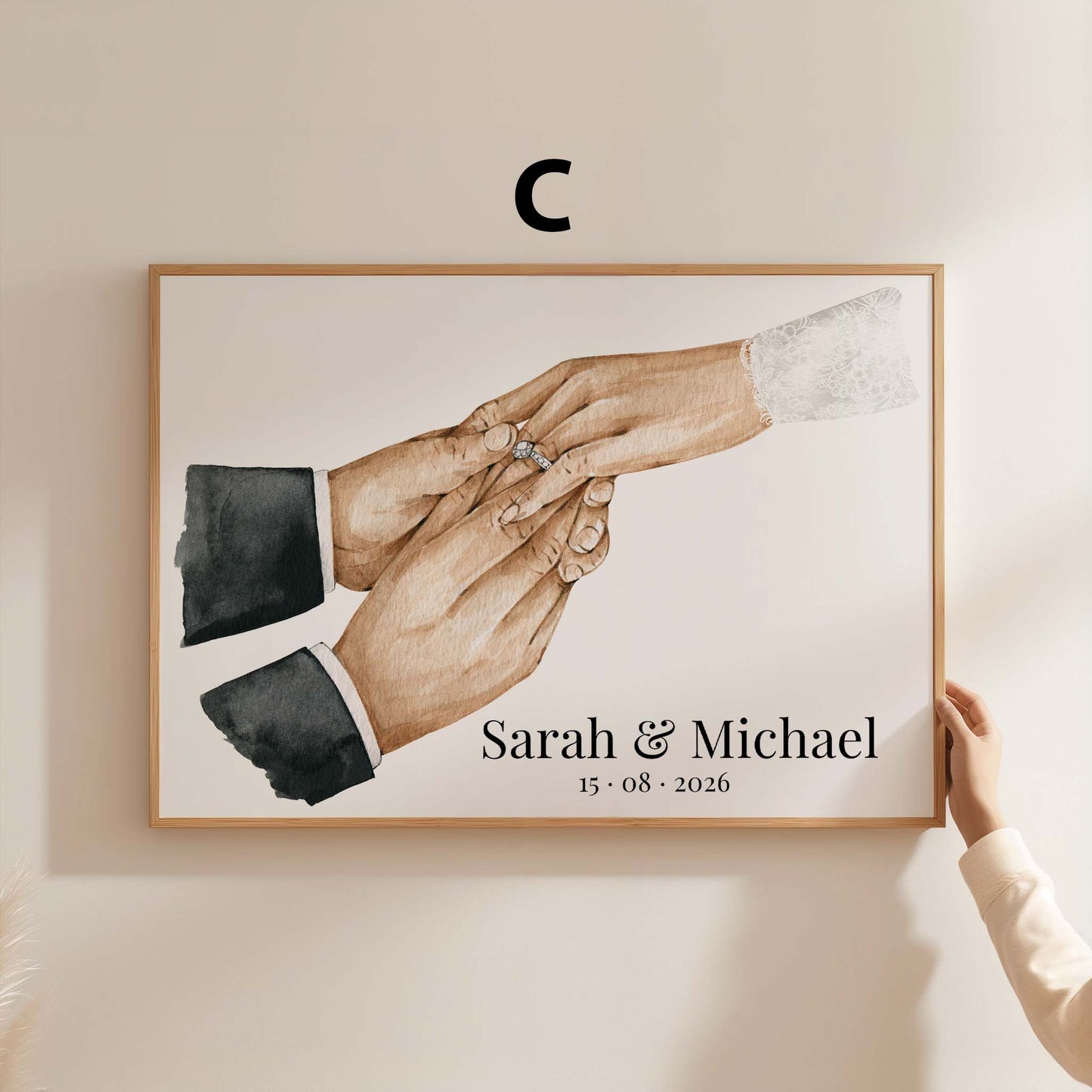 Hochzeit Hände Ring Austausch Poster · Geschenkidee · Personalisierte Namen Datum Paar Illustration · Print ohne Rahmen
