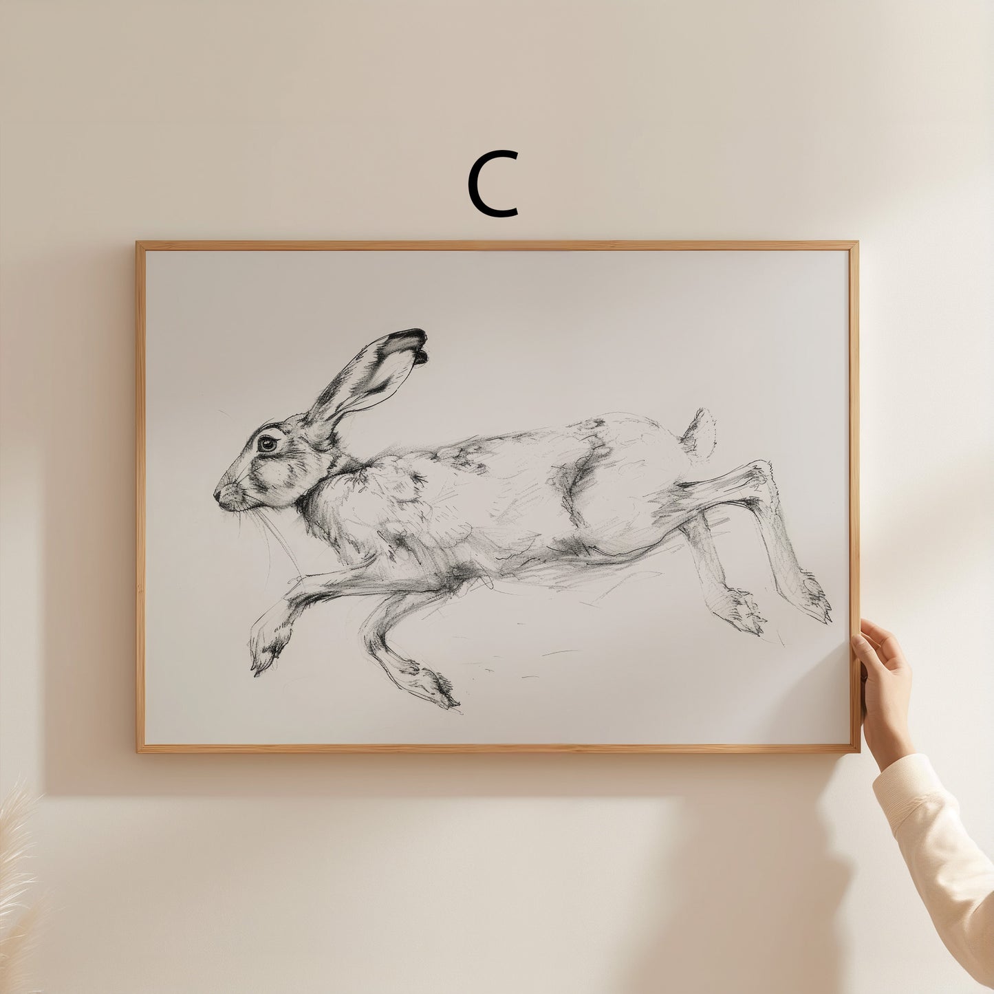Moderne Natur Poster · Geschenkidee · Wald Blumenzeichnung Hase Herbstlandschaft · Dekoprint ohne Rahmen