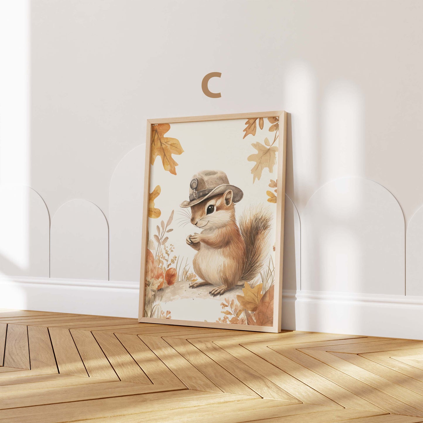 Niedliches Waldtier Poster · Geschenkidee · Aquarell Illustration mit Fuchs Waschbär Eichhörnchen und Reh · Kinderzimmer Wanddeko · Print ohne Rahmen