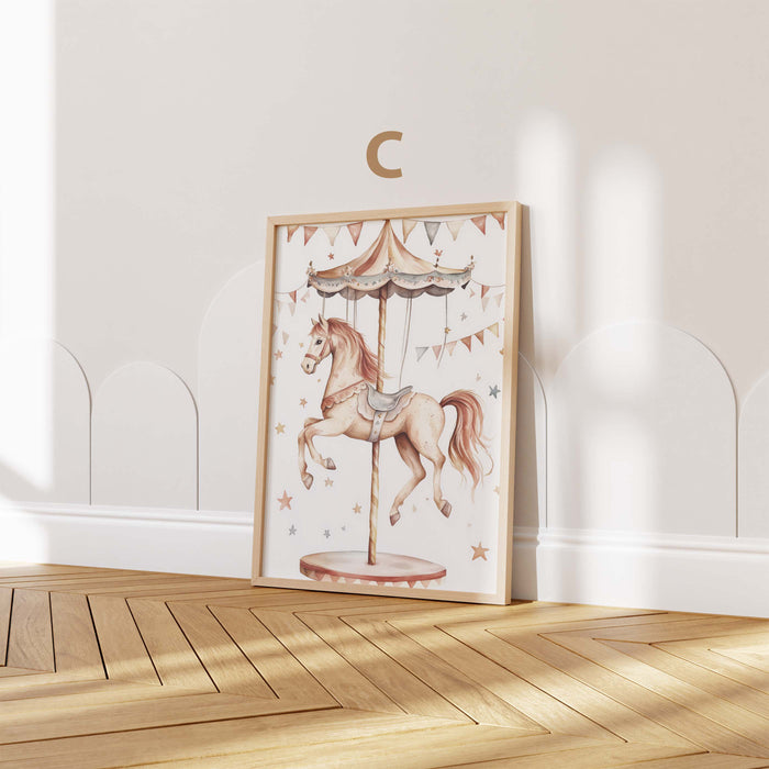 Babyzimmer Poster mit Karussellpferd und Teddybär