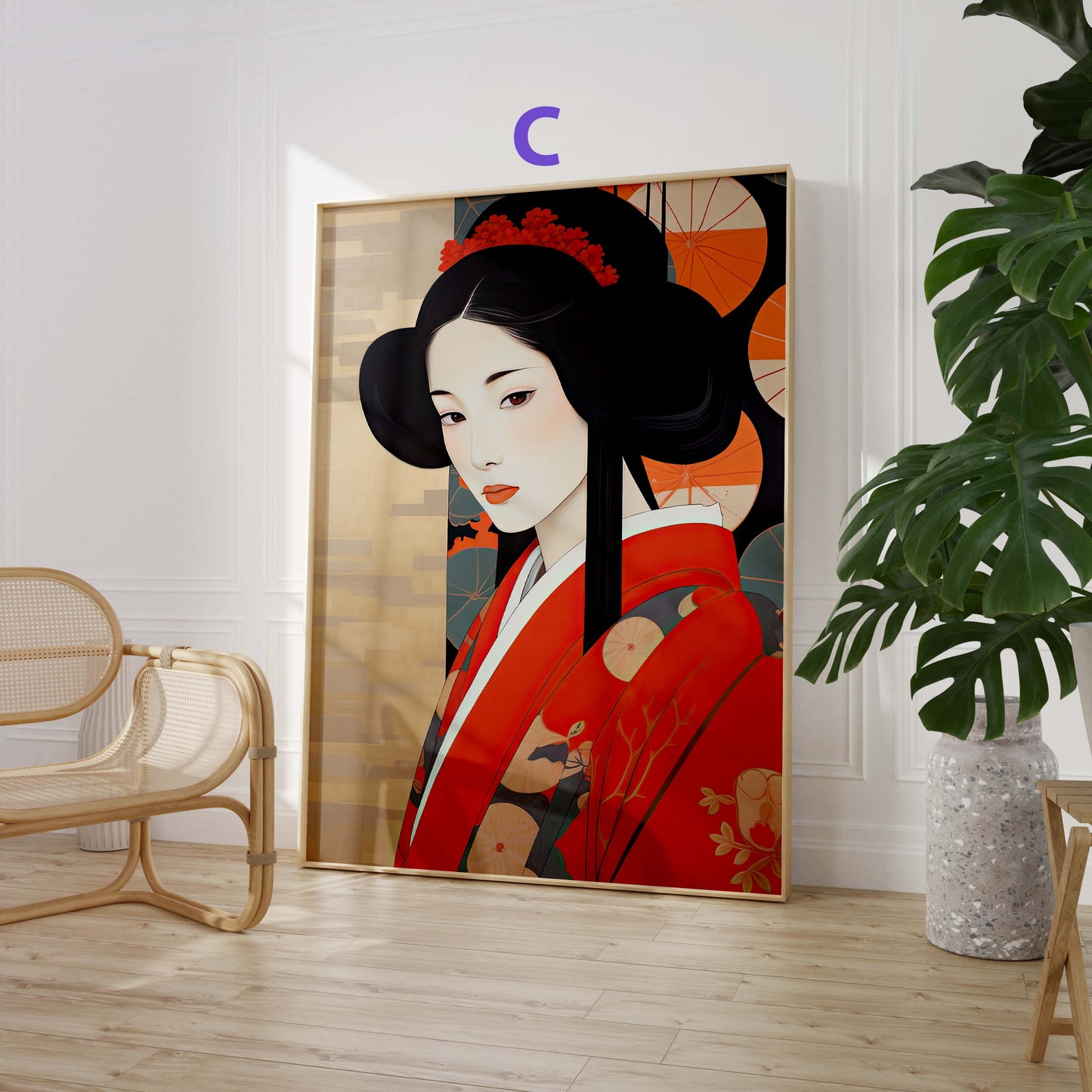 Japan Poster · Geschenkidee · Geisha Kirschblüten Koi und Lotus im Japandi Stil · Dekoprint ohne Rahmen