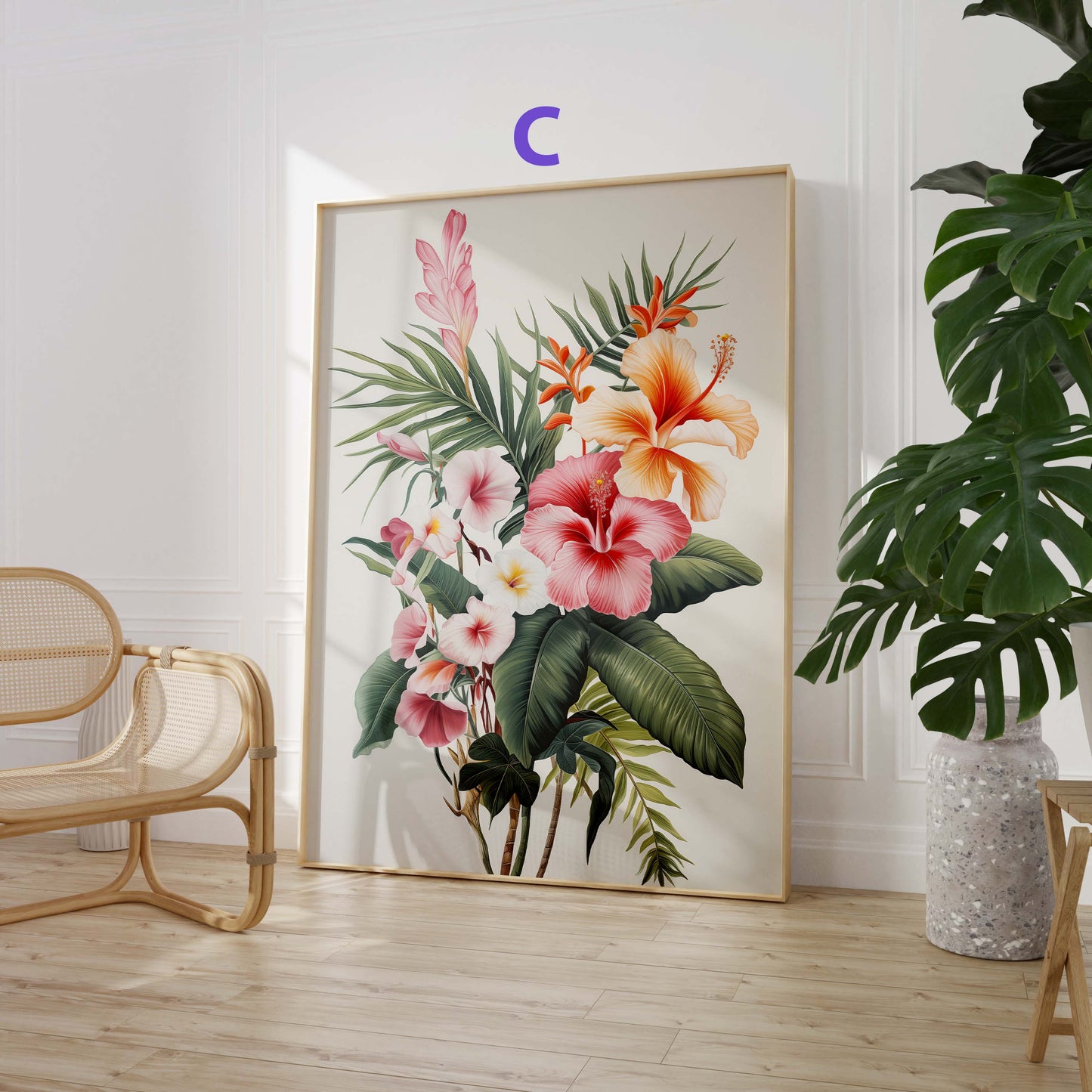 Dschungel Poster · Geschenkidee · Papageien Palmen Botanische Aquarellkunst · Wohnzimmer Dekoprint ohne Rahmen