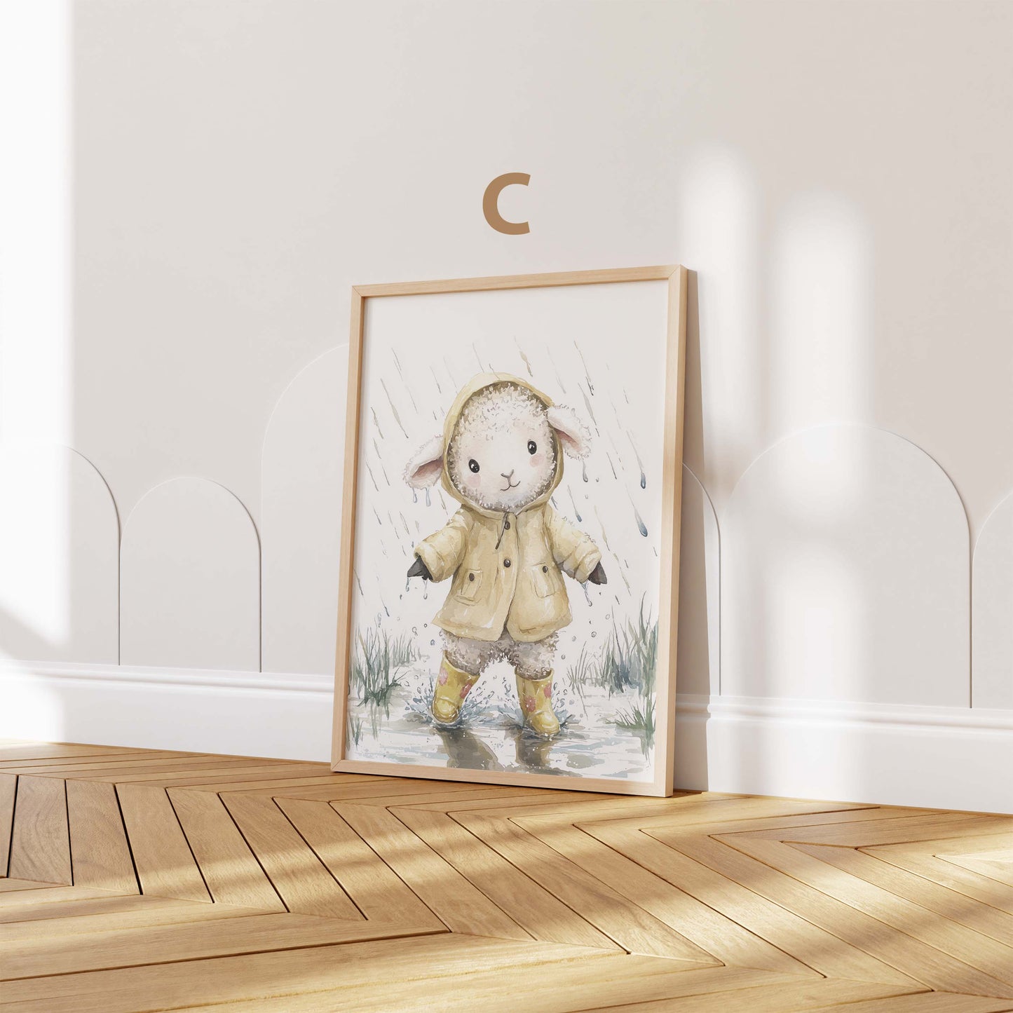 Süße Regenjacke Tier Poster · Geschenkidee · Aquarell Waldtier Illustration mit Regenmantel · Kinderzimmer Wanddeko · Print ohne Rahmen
