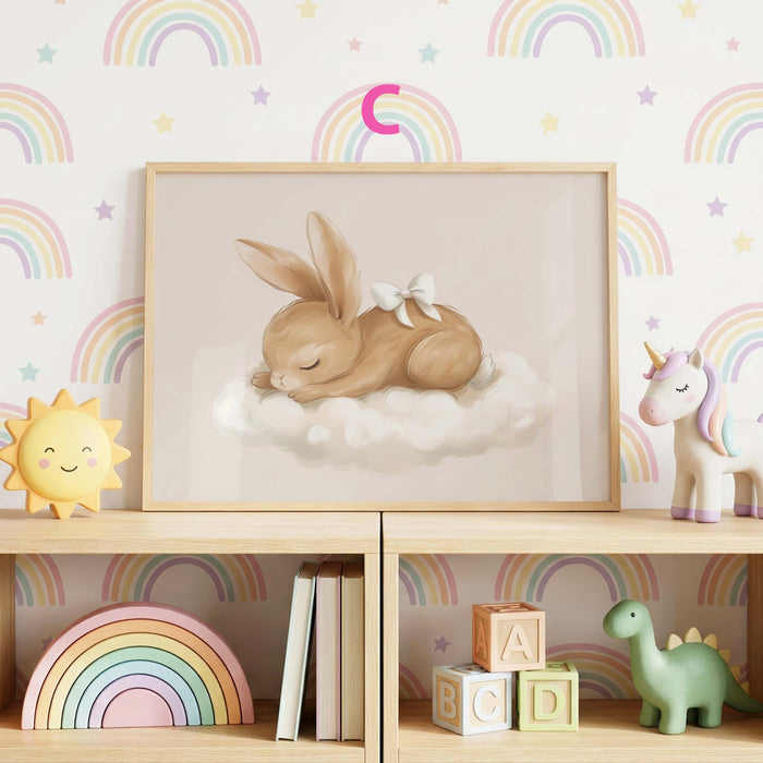 Hasen Poster mit Pastellblumen fürs Kinderzimmer