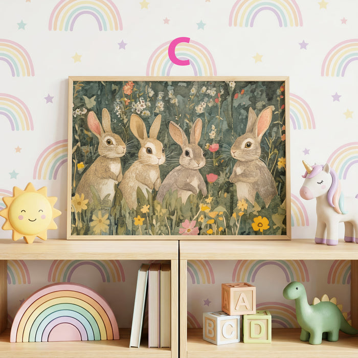 Bauernhof Tiere Poster – Hase, Schaf und Gans Deko