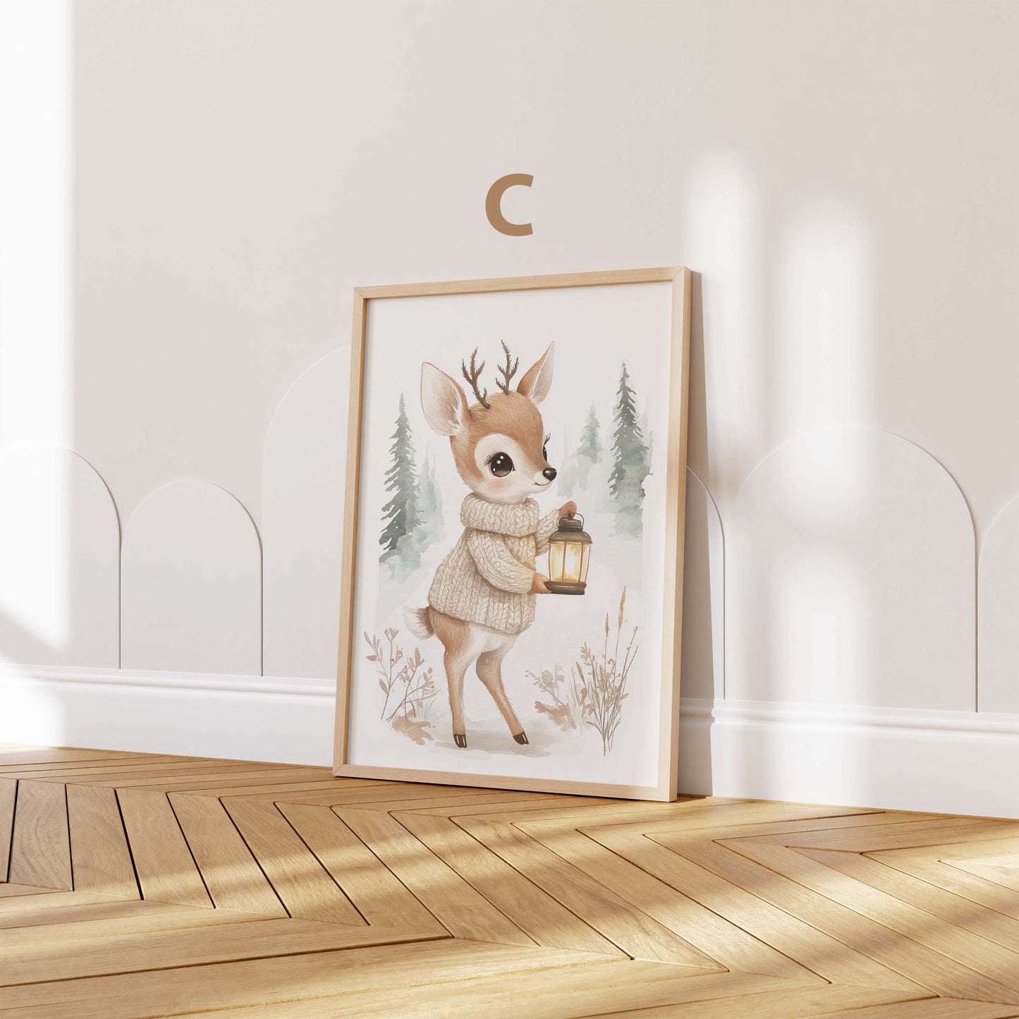 Niedliche Waldtiere Kinderzimmer Poster · Aquarell Reh Fuchs Waschbär Hase · Babyzimmer Wanddeko · Print ohne Rahmen