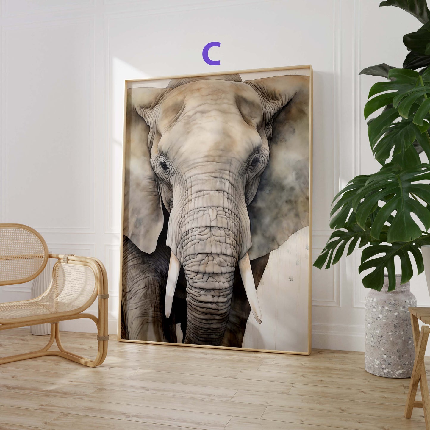 Safari Dschungel Poster · Geschenkidee · Faultier, Elefant und Tropische Pflanzen · Wohnzimmer Dekoprint ohne Rahmen