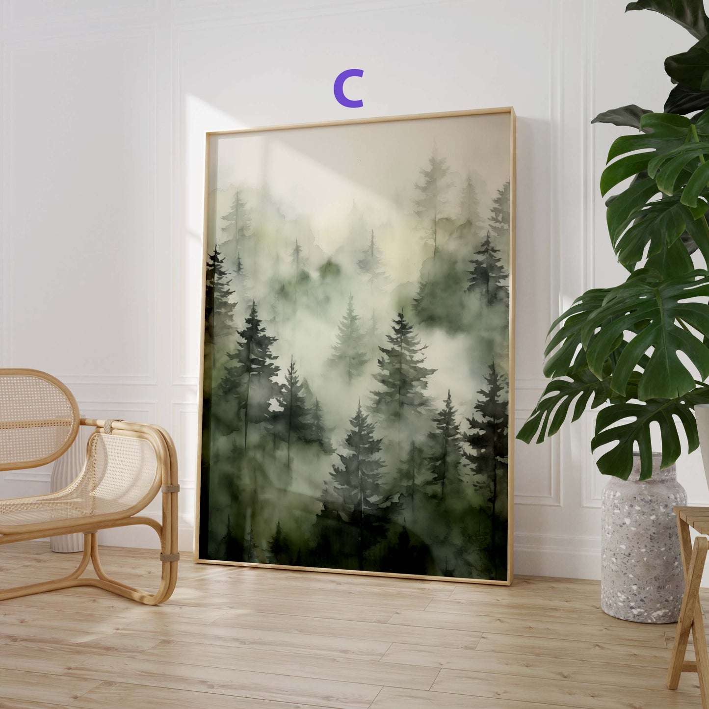 Nebelwald Berglandschaft Poster geschenkidee aquarell natur wandkunst  · Dekoprint ohne rahmen