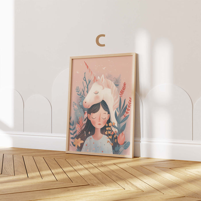 Mädchen Kinderzimmer Poster mit Einhorn und Katzen