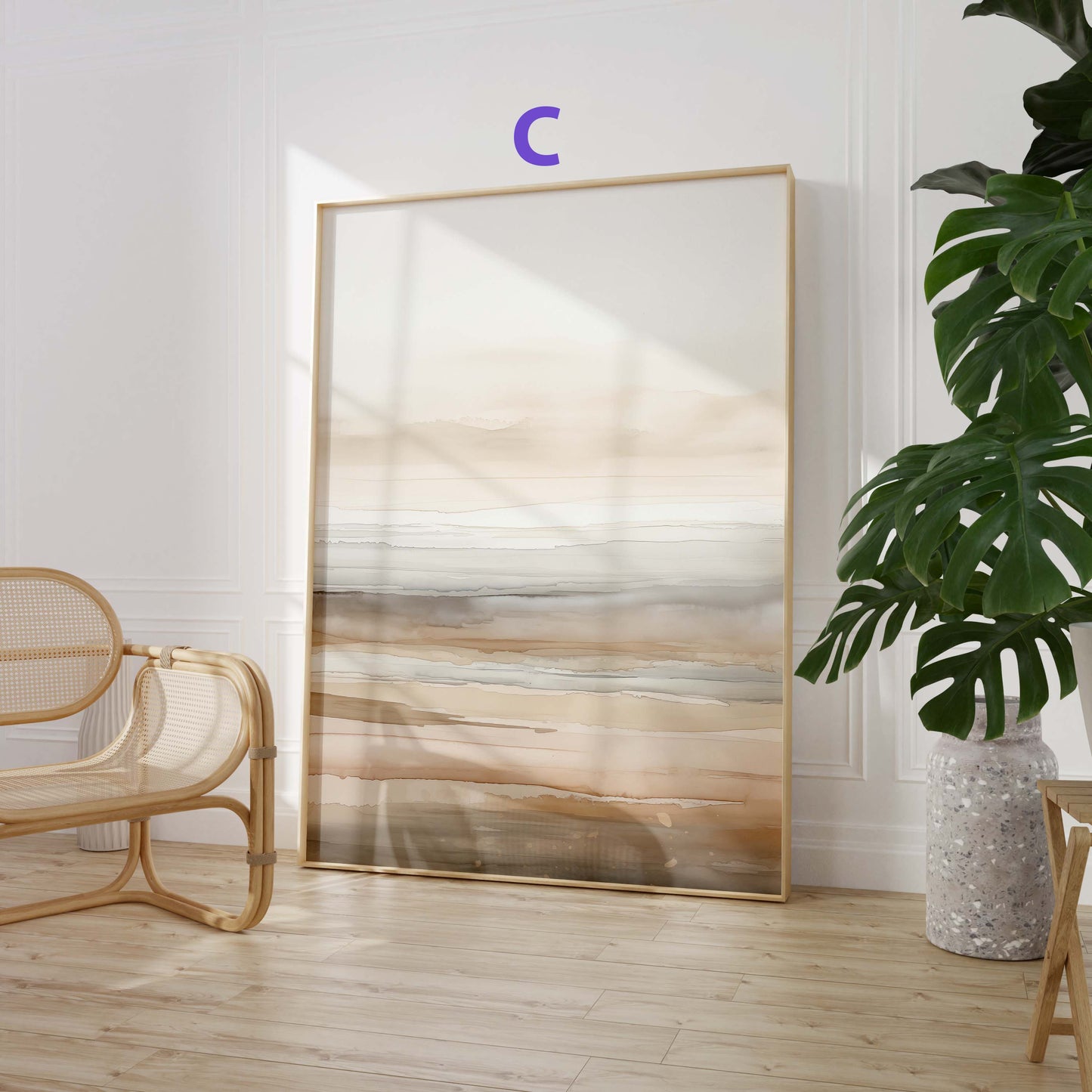 Abstrakte Beige Naturtöne Poster · Geschenkidee · Geometrische Formen und Fließende Aquarellstrukturen in Moderner Wandkunst · Dekoprint ohne Rahmen