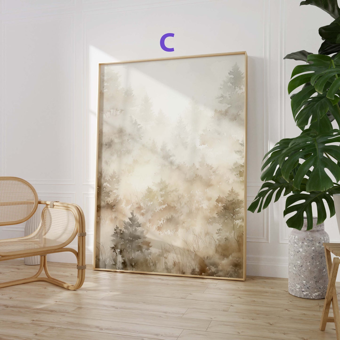 Skandinavische Natur Poster · Geschenkidee · Sanfte Aquarell Landschaften und Nebelwald Wandkunst für Wohnzimmer · Print ohne Rahmen