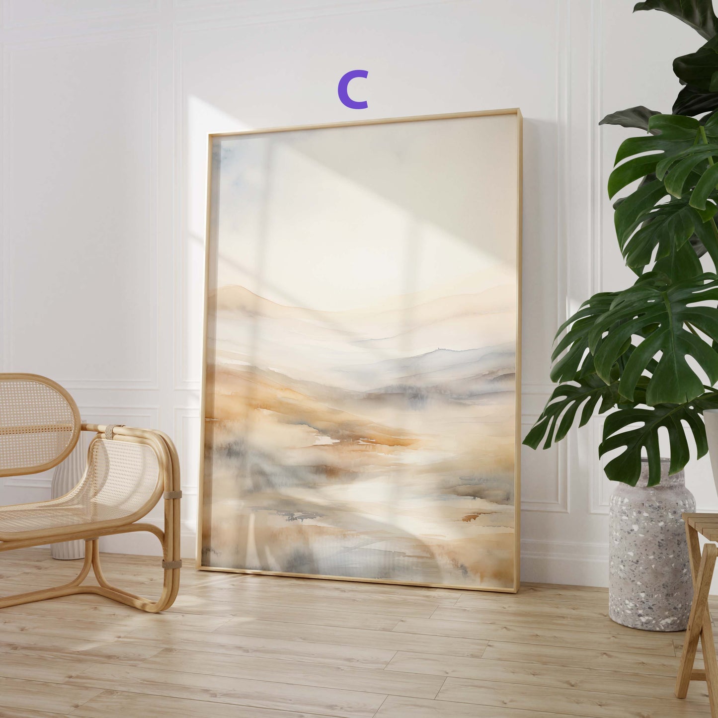 Aquarell Wüstenlandschaft Poster · Geschenkidee · Sanfte Berge und Nebel Panorama Wandkunst für Wohnzimmer Schlafzimmer · Print ohne Rahmen