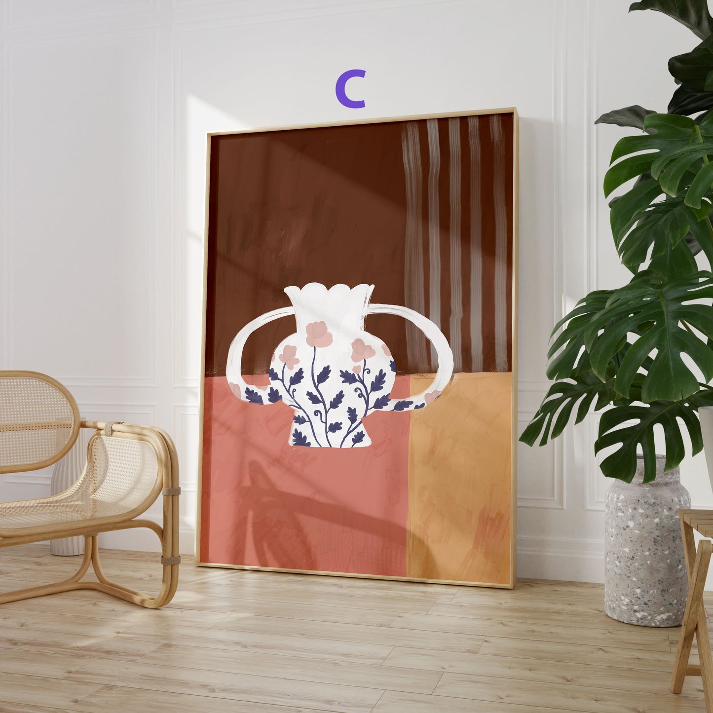 Blumen Poster · Geschenkidee · Bunte Blumenvasen, Stillleben und Abstrakte Wellenkunst · Dekoprint ohne Rahmen