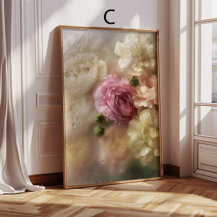 Geschenkidee · Rosen und Tulpen hinter Glas Poster Ästhetische Natur Fotografie · Dekoprint ohne Rahmen | JUSTGOODMOOD