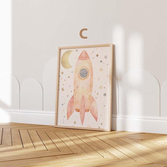 Abenteuer Kinder Poster mit Rakete und Heißluftballon