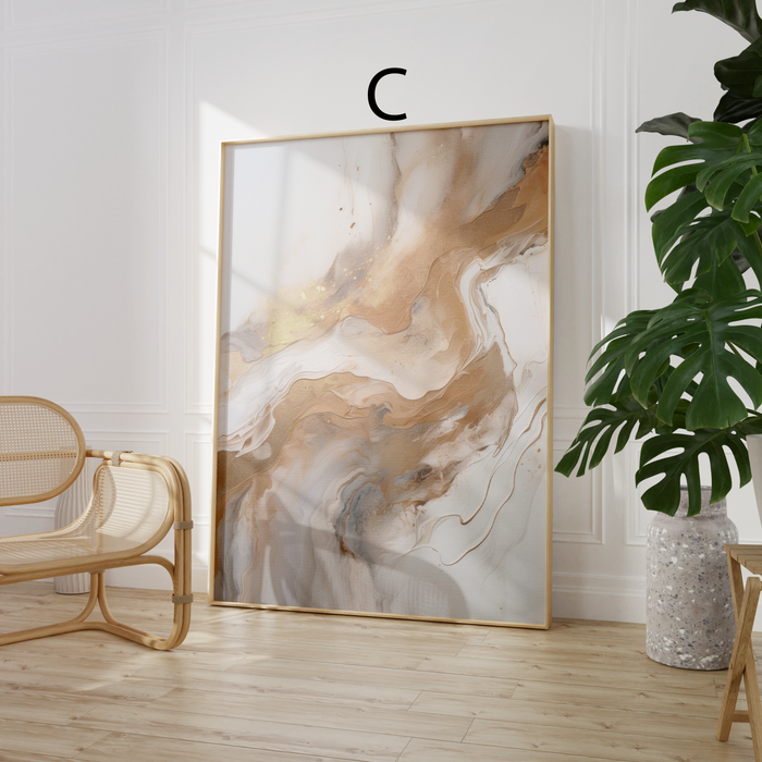 Abstraktes Marmor-Poster in Beige und Gold